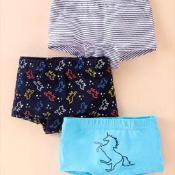 Bodycare Cotton Knit Hipster with Stripes & Unicorn Print Pack of 3- Light Blue & Navy-9
