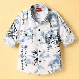 Radutu Full Sleeves Abstract Printed Tie Dye Shirt - White & Sky Blue-picture-0