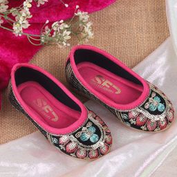 SHOES FOR JUNIORS Floral Embroidered & Sequins Embellished Ballerinas - Dark Pink-image-53