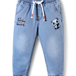 Babyhug Full Length Denim Jeans With Stretch & Panda Patch - Light Blue-image-95