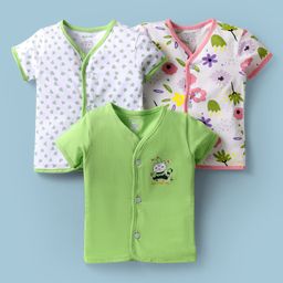 OHMS Single Jersey Knit Half Sleeves Front Open Jhablas With Floral & Hearts Print Pack Of 3 - Light Green White & Pink-picture-6