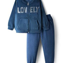 Babyhug Velour Woven Winter Wear Sweatshirt & Lounge Pant Set with Text Print - Navy Blue-picture-41