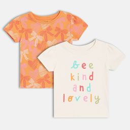 MINI KLUB Cotton Knit Pack Of 2 Half Sleeves Bee Kind Text & Ribbons Printed Tees - Multi Colour-picture-15