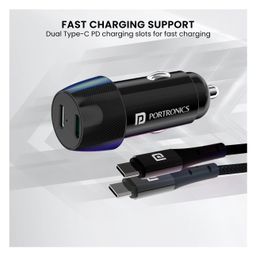 Portronics POR-1749 40W Car Power 14 Fast Car Charger with Dual Type-C Output PD Power Delivery 40 Watts Total Adapter Compatible with Most Cars and Cellular Phones-Black image 3