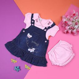 V-Mart Infant Girls Embroidered Denim Dungarees With Shorts-image-77