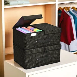 Kuber Industries Black 2 Pieces Foldable Double Lid Multi-Utility Organisers-23