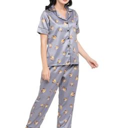 Smarty Pants Grey Satin Animal Print Shirt With Pyjamas-image-57