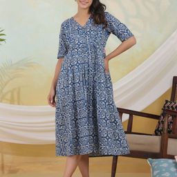 Ikk Kudi by Seerat Floral Print Maternity Fit & Flare Midi Dress-image-92