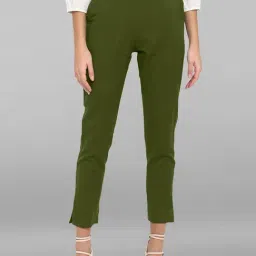 Janasya Olive Regular Fit Mid Rise Pants-image-38