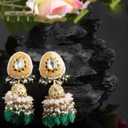 Dugran By Dugristyle Orange & Green Jhumki Earrings for Women-picture-5