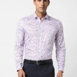 V Dot Purple Cotton Slim Fit Printed Shirt-image-14