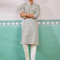 VASTRAMAY Men Ethnic Motifs Embroidered Regular Sequinned Kurta with Trousers-picture-13