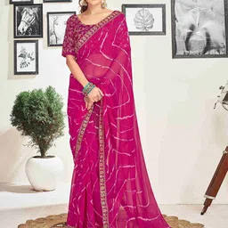HERE&NOW Leheriya Sequinned Pure Georgette Saree-20