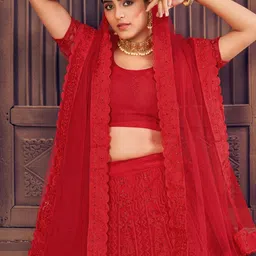 Warthy Ent Embroidered Thread Work Semi-Stitched Lehenga & Unstitched Blouse With Dupatta image 4