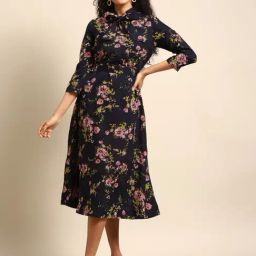 DODO & MOA Blue Printed A Line Dress-image-93