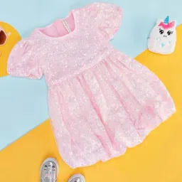 Pantaloons Junior Pink Cotton Embellished Dress-image-67