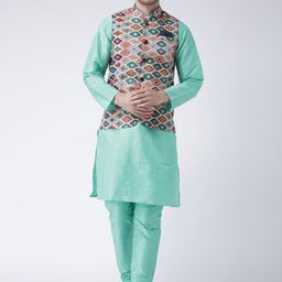 Hangup Men Green Solid Kurta with Pyjamas-37