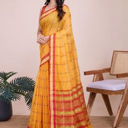Yellow Soft Cotton Saree With Zari Lace Border And Contrast Blouse-12