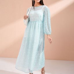 ESPYR By Tokyo Talkies Women Embroidered Puff Sleeve Fit & Flare Midi Dress-image-69