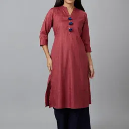 Globus Red Check A Line Kurta-image-4