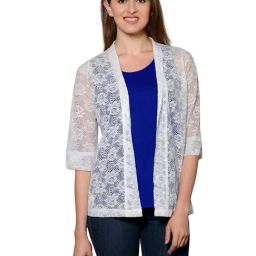 PATRORNA Royal Blue & White Lace Cami Top With Shrug-image-21