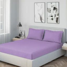 DDecor Spectrum Bedding Solid Purple 180 TC Cotton Double Bedsheet with 2 Pillow Covers-image-4