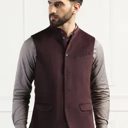 Blackberrys Mandarin Collar Woven Nehru Jacket-10