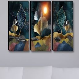 Myntra Elegant Homes Blue & Gold-Toned 3 Pieces Floral Printed Wooden Wall Paintings-image-86