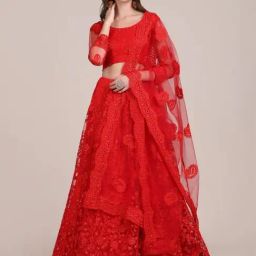 Atsevam Red Embroidered Semi-Stitched Lehenga Choli Set With Dupatta-picture-32