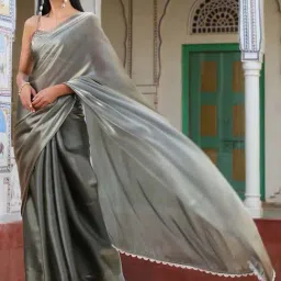 Swtantra Grey & Golden Organza Saree-picture-24