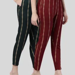 Kryptic Green Maroon Mid Rise Printed Pants - Pack Of 2-image-82