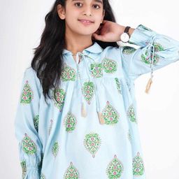 DMP FASHION Girls Print Tie-Up Neck Cotton Top-picture-13