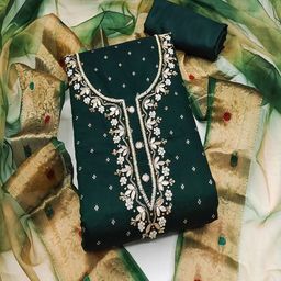 ASISA Embroidered Art Silk Unstitched Dress Material-image-83