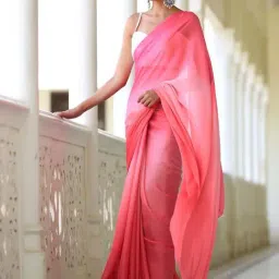Swtantra Pink & Peach Chiffon Ombre Pattern Saree-image-4