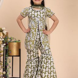 Cutiekins Girls Floral Printed A-Line Kurta with Sharara & Dupatta-picture-38
