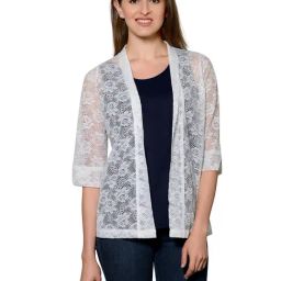 PATRORNA Navy & White Lace Cami Top With Shrug-image-87