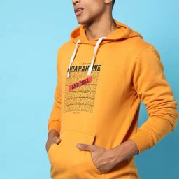 Campus Sutra Mustard Cotton Regular Fit Printed Hooded Sweatshirt-image-31