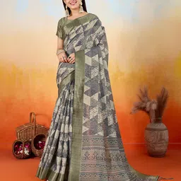 KALINI Printed Saree with Blouse Piece-image-12