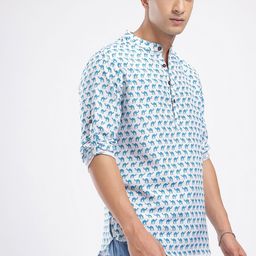 Anouk Rustic Band Collar Conversational Printed Roll-Up Sleeves Kurta image 3