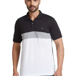 Park Avenue Black Slim Fit Colour Block Polo T-Shirt-image-51