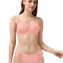 Soie Pink Lace Work Everyday Bra Panty Set-32