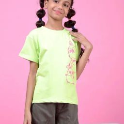 Crimsoune Club Girls Green Graphic T-Shirt-image-80