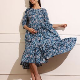 Aanyor Women Floral Print Maternity Fit & Flare Maxi Dress-image-76