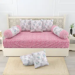 Salona Bichona Pink & White 8 Piece Printed Pure Cotton Diwan Set-12