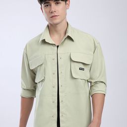 Beyoung Men Spread Collar Solid Cotton Relaxed Fit Casual Shirt-image-15
