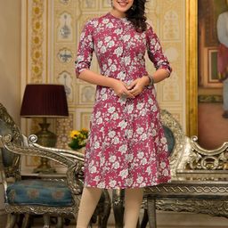 Pahiya Floral Printed Mandarin Collar Pure Cotton A-Line Kurta-image-87