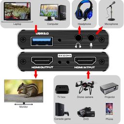 VOOCME Game Capture Card, 4K USB 3.0 HDMI Video Capture Card with HDMI Loop-Out 1080P 60FPS Live Streaming Game Recorder Device, Compatible Windows Linux OBS OS X Twitch for PS3 PS4 - Black. image 5