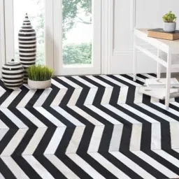 dazzhome Black Hair On Leather Chevron Hand Woven 5ftX7ft Carpet-picture-37
