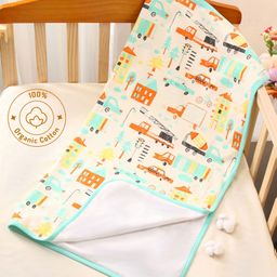 Bonfino Premium 100% Organic Cotton Diaper Changing Mat City Print - Blue-picture-21