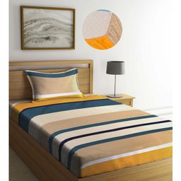 Arrabi Multi Stripes TC Cotton Blend Single Size Fitted Bedsheet with 1 Pillow Cover - Multicolour-image-66